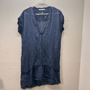 Nicole Women's Small 100% Silk Tunic Top‎ Embroidered Lace crinkle blouse